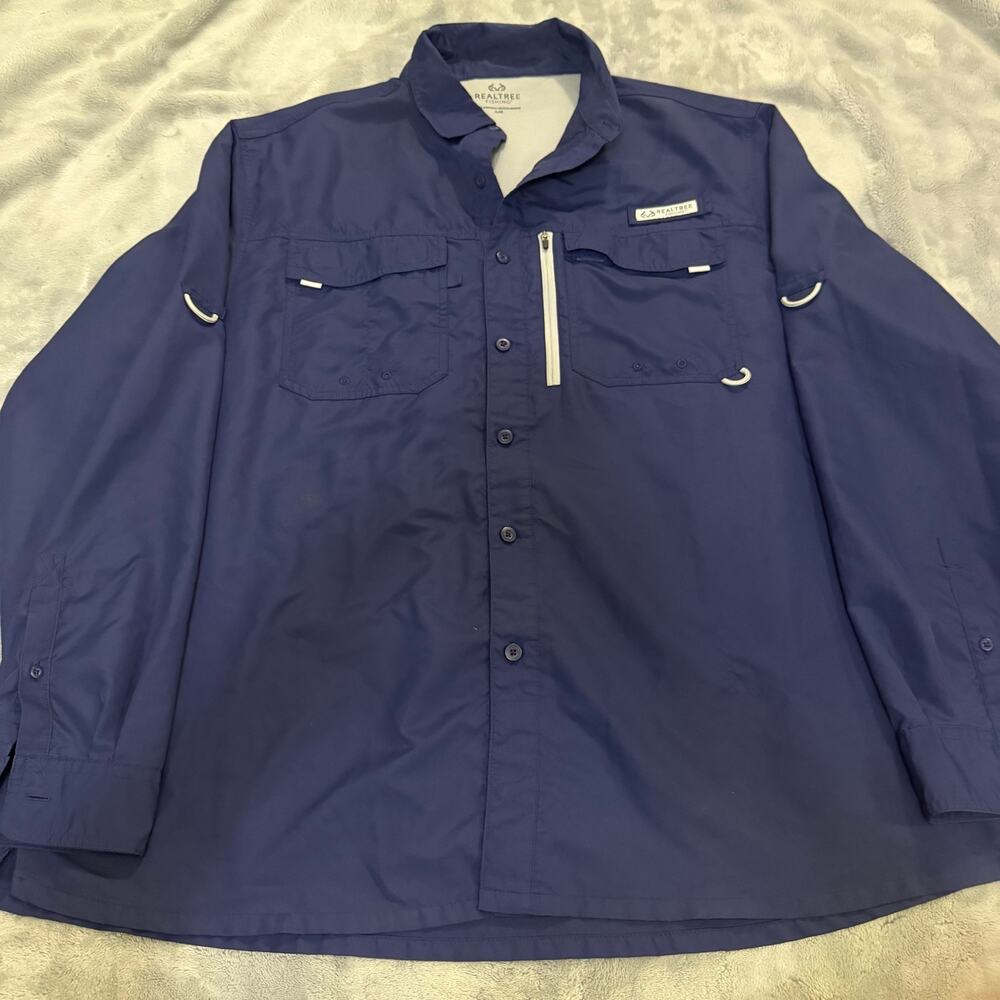 Realtree Fishing Navy Blue Long Sleeve Shirt Men’s XL Performance Vented